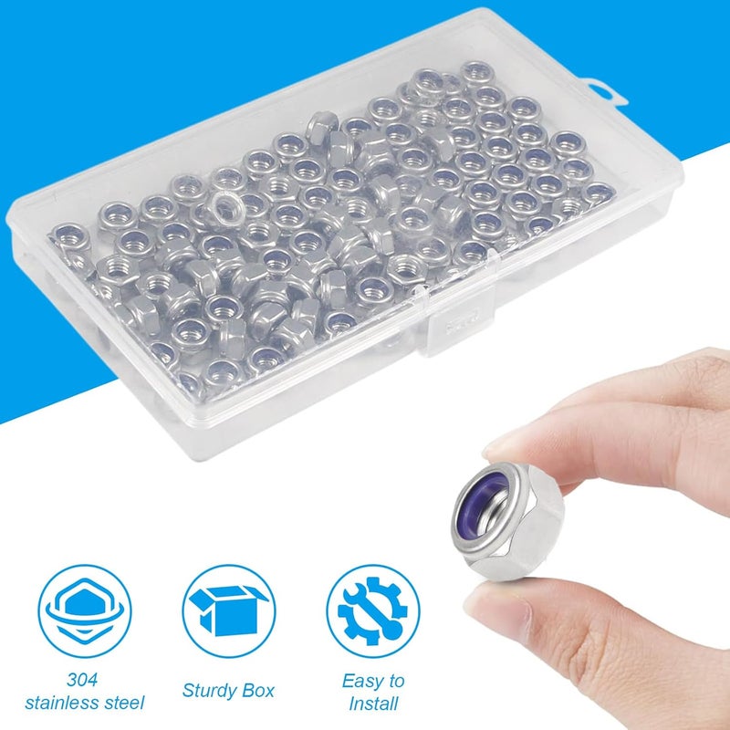 Yinpecly 100PCS M6 Locknuts M6x1.0mm Nylon Insert Hex Lock Nuts 304 Stainless Steel Metric Self-Locking Nylon Lock Nut for Industrial Construction Fasteners - Image 5